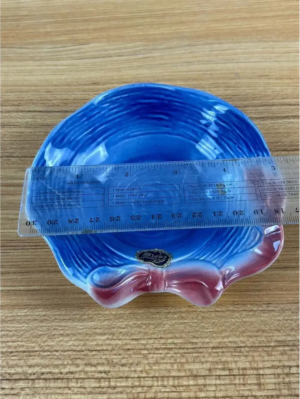 Royal Copely Vintage Colorful Art Pottery Pink & Blue Ribbon Nut Candy Bowl